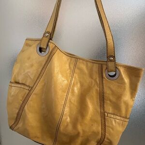 Fossil Mustard Leather Tote Bag